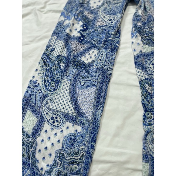 Zara high‎ Waisted Blue White Paisley Patch Look Wide Leg Trouser Pants Size M - Picture 6 of 16